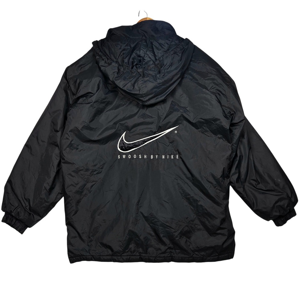 Vtg 90's Nike Coat Jacket XL‎ Black Swoosh By Nike Vintage Quilted Hooded USA